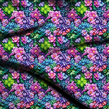 fuchsia pink floral digital print fabric texture — medium scale closeup
