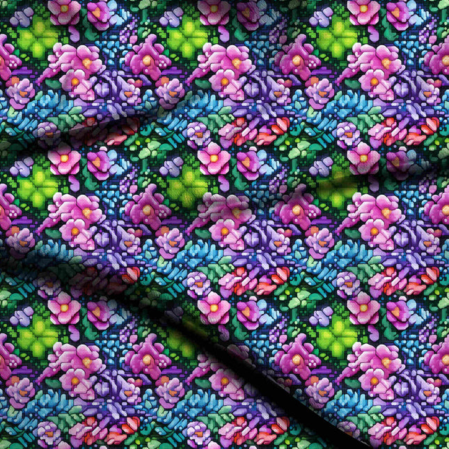 fuchsia pink floral digital print fabric texture — medium scale closeup