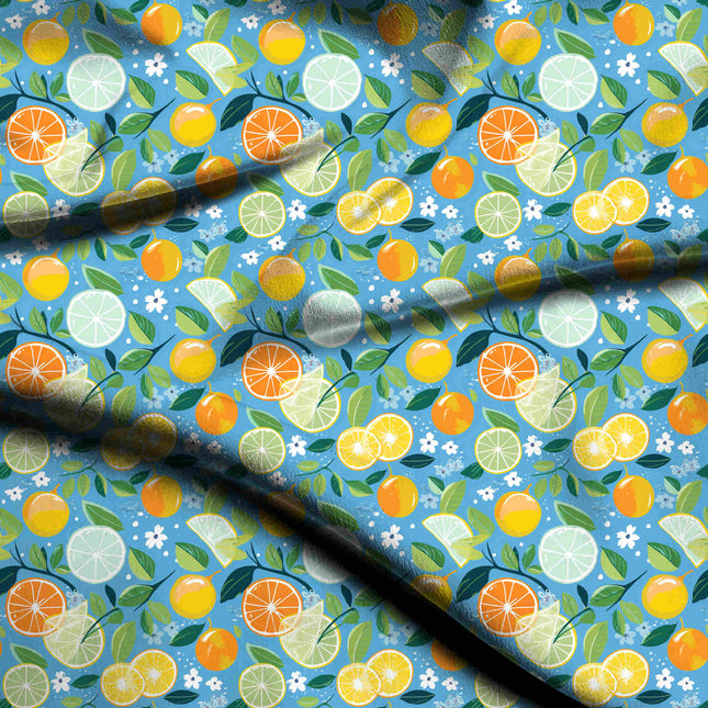 cerulean blue tropical digital print fabric texture — medium scale closeup