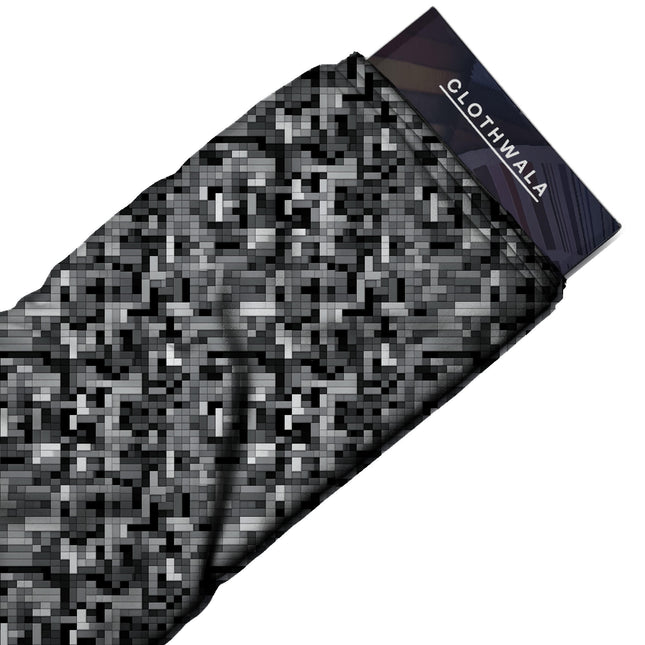 charcoal grey geometric print fabric draped — kurta styling