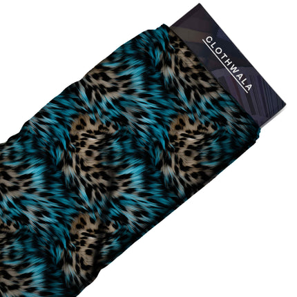 teal blue animal fabric detail — textured finish digital print closeup