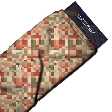 terracotta rust geometric all-over print pattern — medium scale repeat layout
