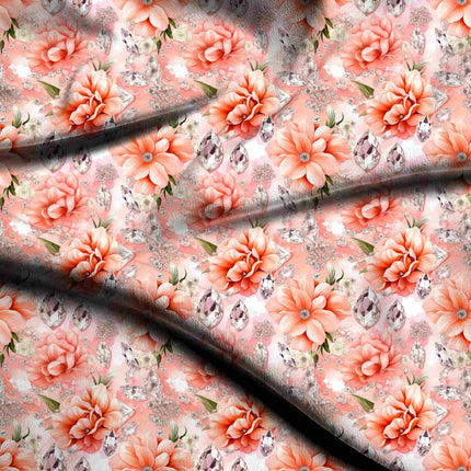 Peach Floral Digital Print Fabric for Maxi | Office Wear - 5371