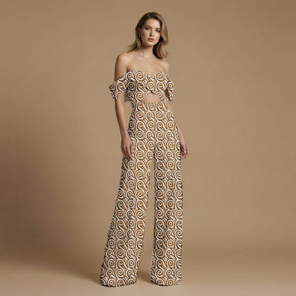 espresso brown abstract print fabric draped — kaftan styling