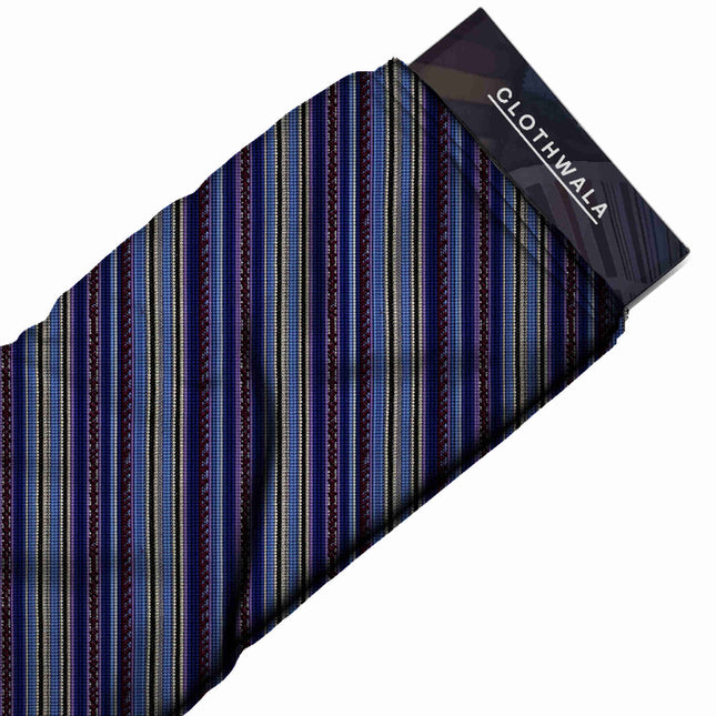 Cobalt Blue Stripes Digital Print Fabric | Kurti Palazzo Co-Ord | Festive ethnic wear | Royal Indian Ensemble | Poly Rayon Print - Image 2
