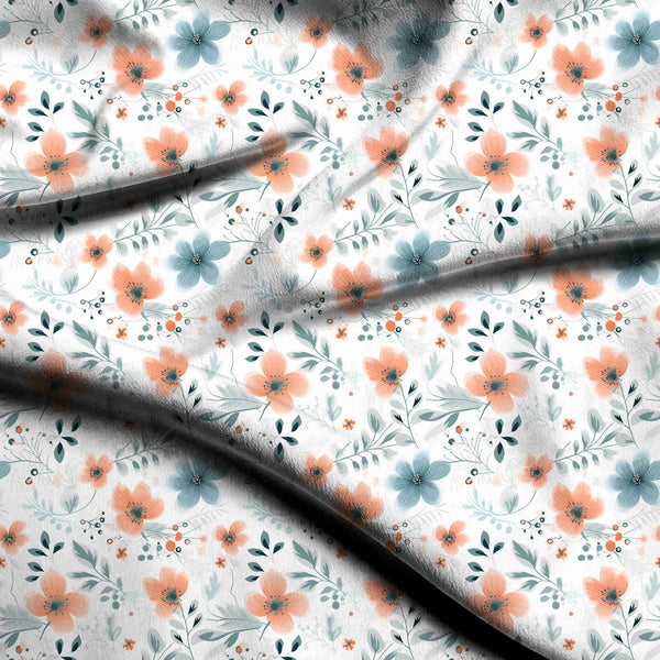 Peach Nectar Scattered painterly peach and teal Kaftan Fabric