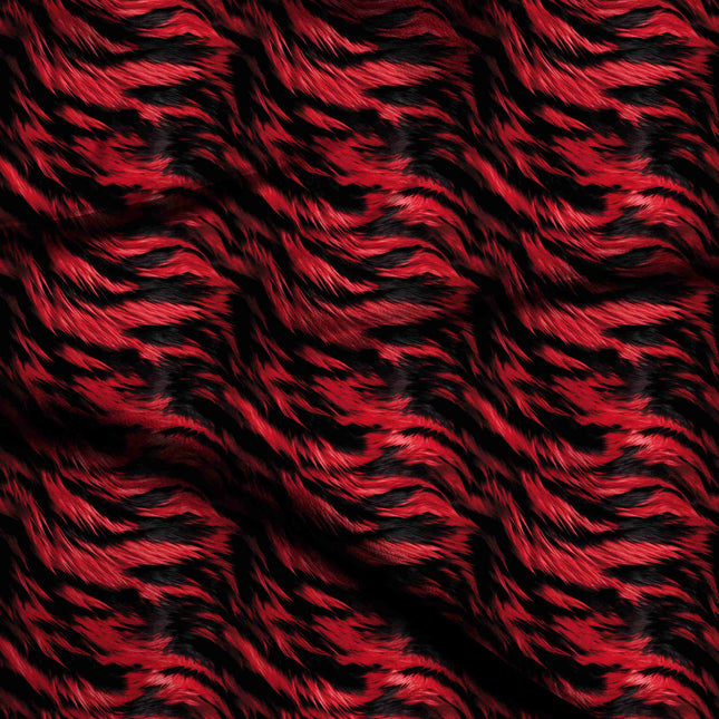 fiery red animal digital print fabric texture — large scale closeup