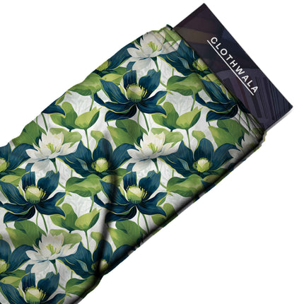 Deep Teal Floral Digital Print Fabric for Kaftan | Modern Ethnic Wear - Image 8