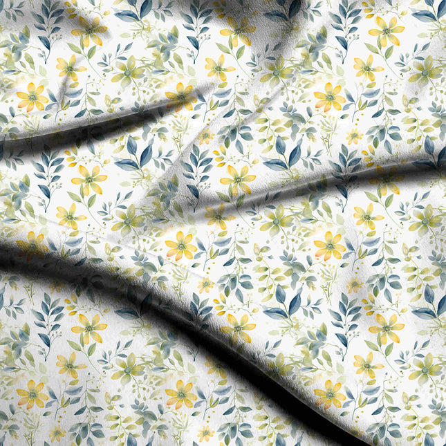 sage green floral digital print fabric texture — medium scale closeup