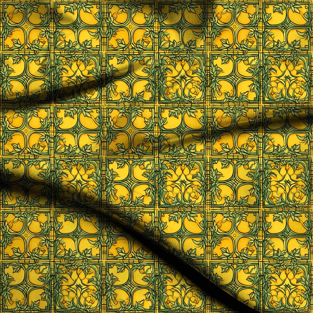mustard yellow floral digital print fabric texture — large scale closeup