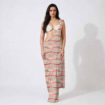 Coral Pink Abstract Digital Print Fabric for Dress | Eid Collection - Image 3
