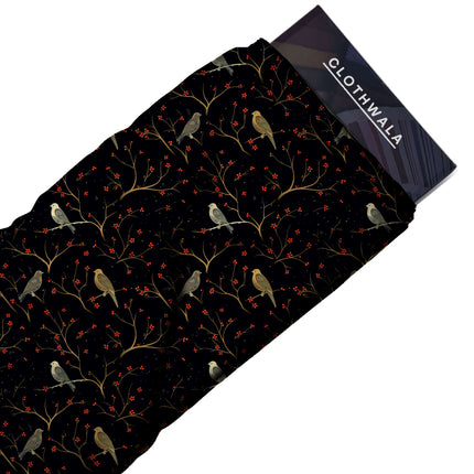 jet black floral all-over print pattern — medium scale repeat layout