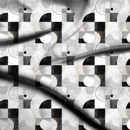 jet black geometric digital print fabric texture — large scale closeup