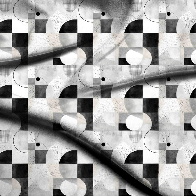 jet black geometric digital print fabric texture — large scale closeup