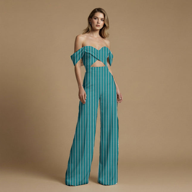 teal green stripes print fabric draped — saree blouse styling