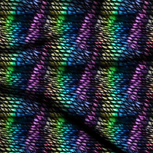 Jet Black Iridescent Rainbow Dragon Scale Textured Print Fabric