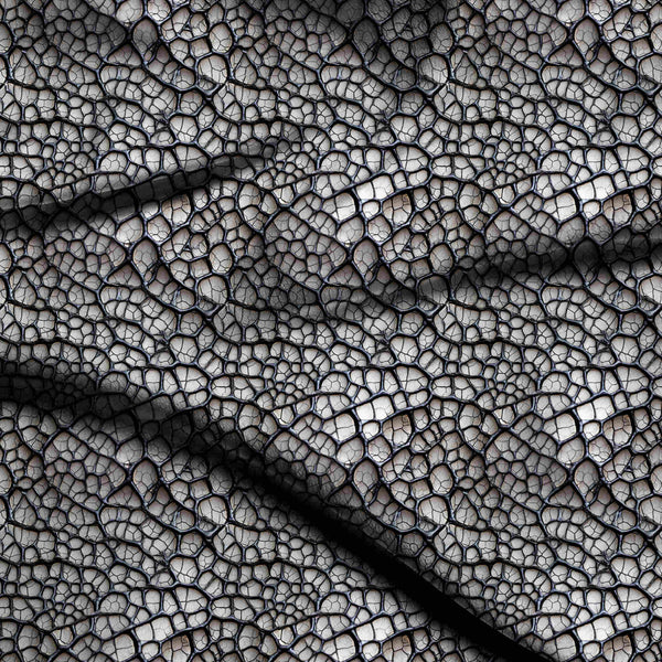 Jet Black Intricate 3D Cracked Earth Cellular Print Fabric