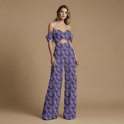 amethyst purple animal print fabric draped — saree styling