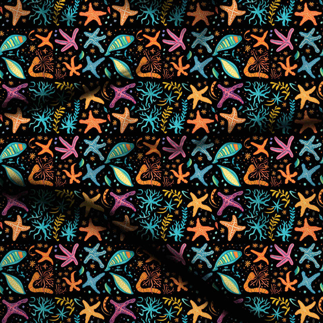 teal blue tropical digital print fabric texture — medium scale closeup