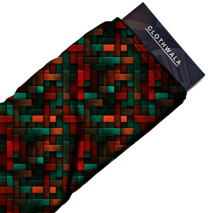 crimson red geometric fabric detail — embossed finish digital print closeup