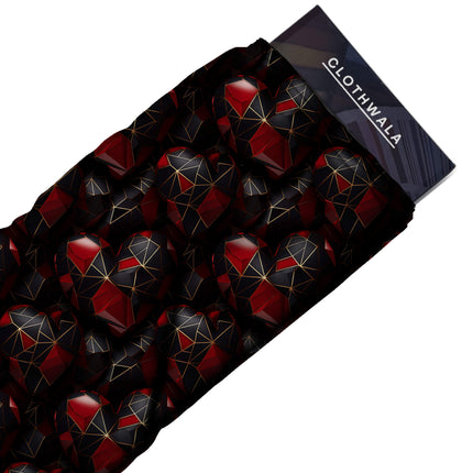 ruby red geometric print fabric draped — saree styling