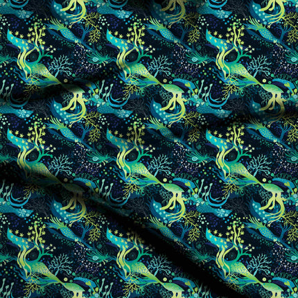 midnight blue abstract digital print fabric texture — medium scale closeup