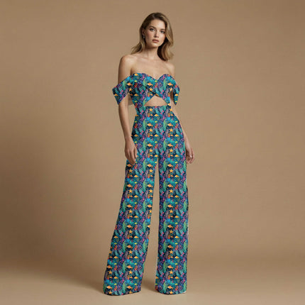 midnight blue tropical all-over print pattern — medium scale repeat layout