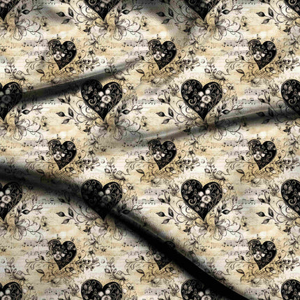 jet black floral digital print fabric texture — medium scale closeup