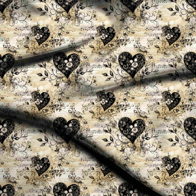 jet black floral digital print fabric texture — medium scale closeup