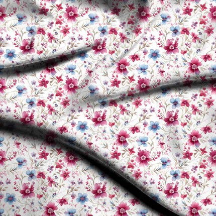 deep cerise floral digital print fabric texture — medium scale closeup