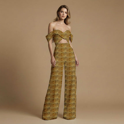mustard gold ethnic fabric detail — textured finish digital print closeup