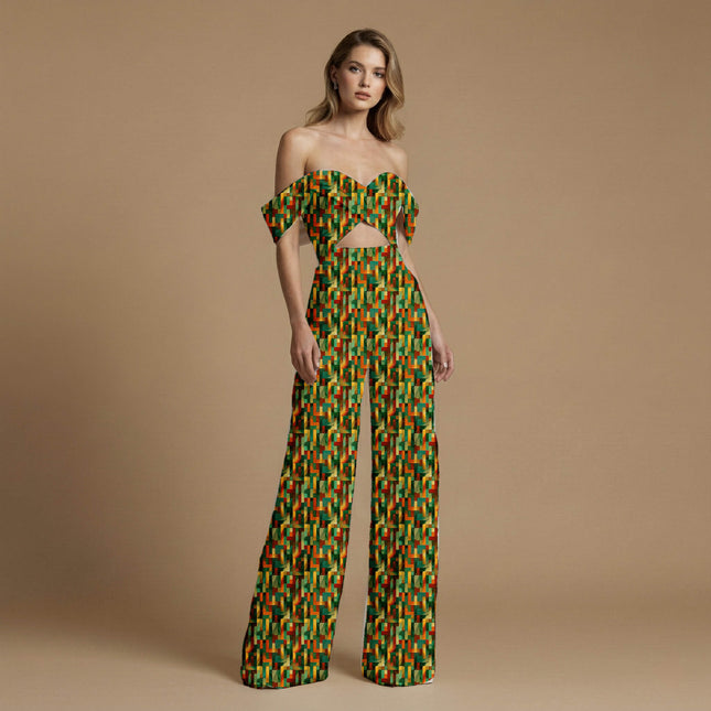 forest green geometric print fabric draped — co-ord set styling