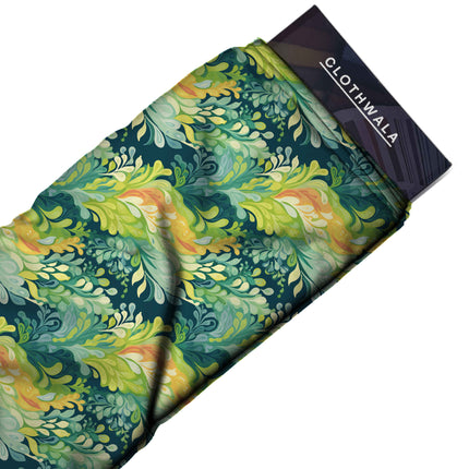 petrol blue abstract print fabric draped — jumpsuit styling