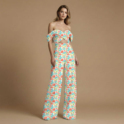 poppy red tropical all-over print pattern — medium scale repeat layout