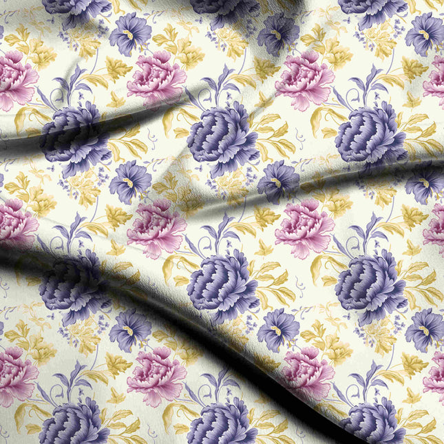ivory cream floral digital print fabric texture — large scale closeup
