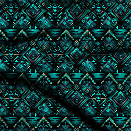 midnight teal ethnic fabric detail — glossy finish digital print closeup