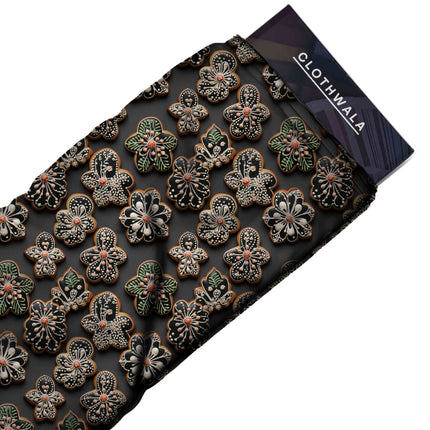 Dark Grey Floral Digital Print Fabric for Maxi | Opulent Festive Wear - Image 5