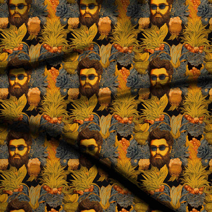 mustard yellow tropical digital print fabric texture — large scale closeup