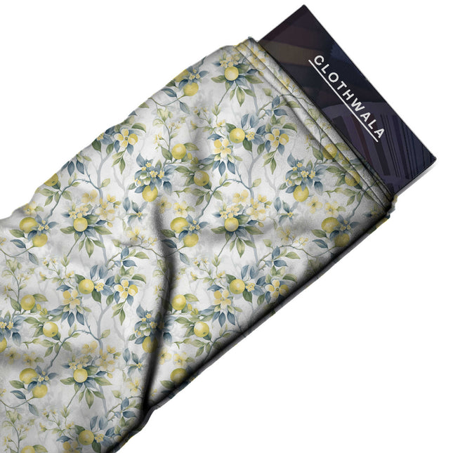lemon yellow floral print fabric draped — kaftan styling