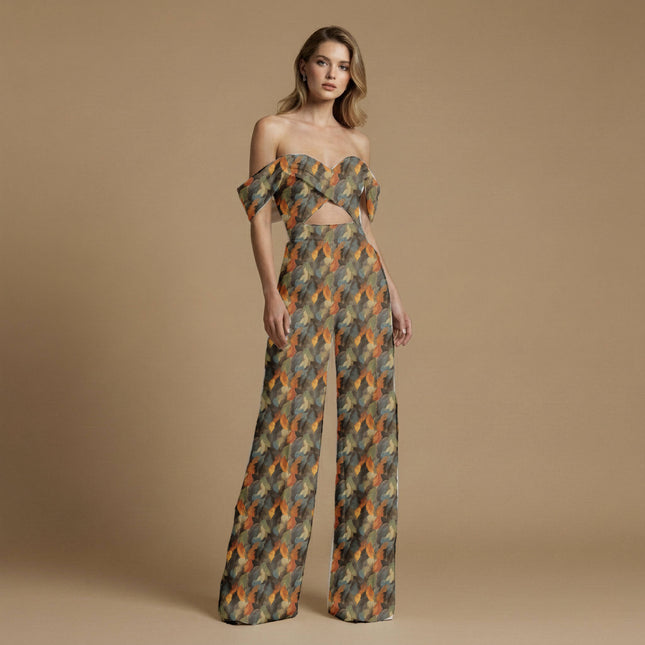 burnt sienna animal print fabric draped — saree styling
