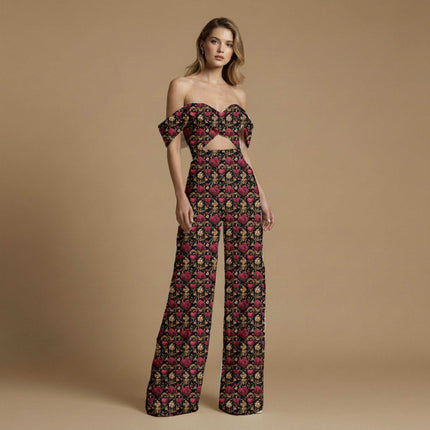crimson red floral all-over print pattern — large scale repeat layout