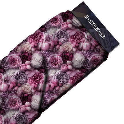 burgundy rose floral print fabric draped — anarkali suit styling