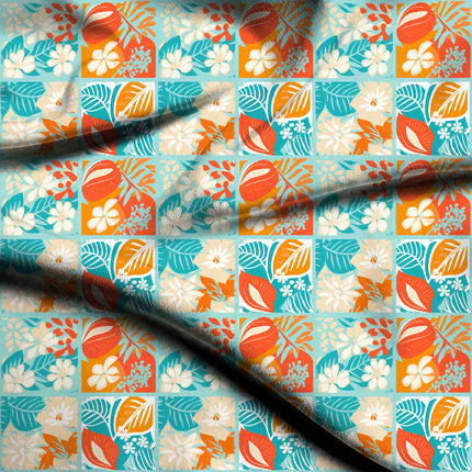 teal blue floral digital print fabric texture — large scale closeup