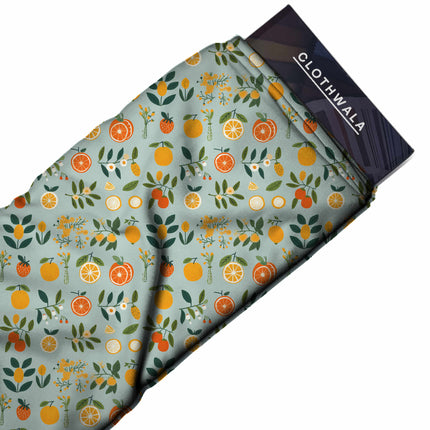 sage green floral fabric detail — matte finish digital print closeup
