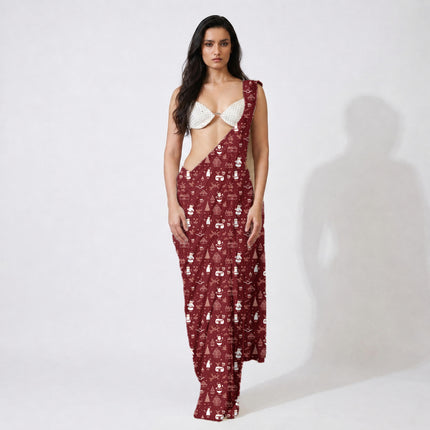 Maroon Other Digital Print Fabric for Maxi Dress | Whimsical garden party - Image 5