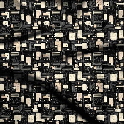 jet black abstract digital print fabric texture — medium scale closeup