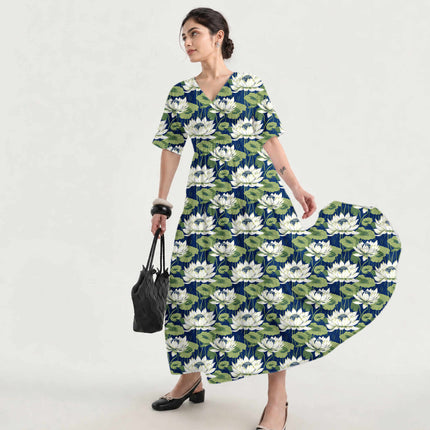 Midnight Blue Floral Digital Print Fabric for Set | Opulent Festive Wear - Image 7