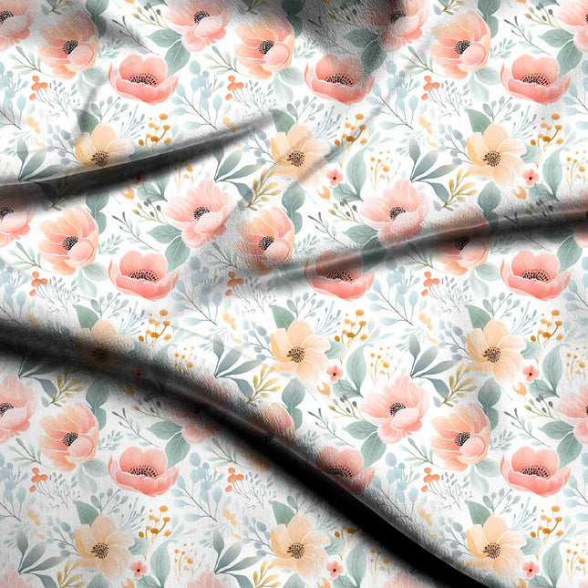 dusty rose floral digital print fabric texture — medium scale closeup
