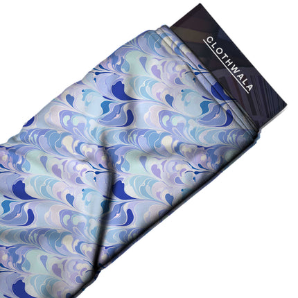 cobalt blue abstract print fabric draped — maxi dress styling