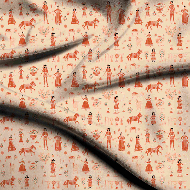 burnt sienna ethnic digital print fabric texture — medium scale closeup